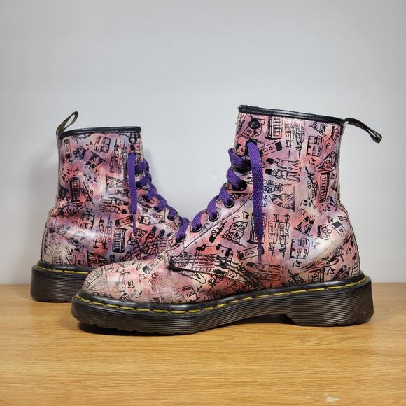 DR. MARTENS Pink London Icons Leather Boots Size 5 UK MADE In England US Size 7 - Picture 8 of 12
